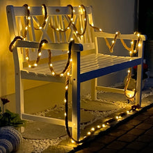 Lade das Bild in den Galerie-Viewer, LED Hanfseil 10m mit Solarzelle, 100 LEDs, warmweiß 3000K, 6-8h Leuchtdauer, Schutzart IP44, Ein/Aus/Blinken-Schalter