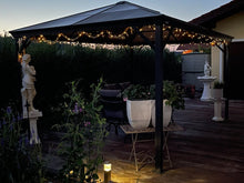 Lade das Bild in den Galerie-Viewer, LED Hanfseil 10m mit Solarzelle, 100 LEDs, warmweiß 3000K, 6-8h Leuchtdauer, Schutzart IP44, Ein/Aus/Blinken-Schalter