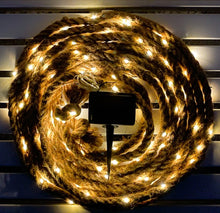 Lade das Bild in den Galerie-Viewer, LED Hanfseil 10m mit Solarzelle, 100 LEDs, warmweiß 3000K, 6-8h Leuchtdauer, Schutzart IP44, Ein/Aus/Blinken-Schalter