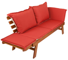 Lade das Bild in den Galerie-Viewer, Gartenbank ‘ROMA’ mit umklappbaren Armlehnen, Bicolor Kissen und Auflage, 150 cm, aus Eukalyptus FSC