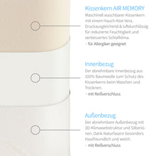 Lade das Bild in den Galerie-Viewer, MABAMAHO Probiotic Orthopädisches Nackenstützkissen mit Aloe Vera aus Memory Viscoschaum 40x80x8 cm Waschbar bis 40°C, inkl. 1x Innen &amp; 1x Schutzbezug

