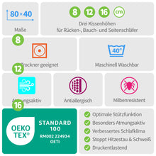 Lade das Bild in den Galerie-Viewer, MABAMAHO Probiotic Orthopädisches Nackenstützkissen mit Aloe Vera aus Memory Viscoschaum 40x80x8 cm Waschbar bis 40°C, inkl. 1x Innen &amp; 1x Schutzbezug
