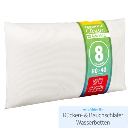 Kopfkissen Probiotic Argentum Classic mit Aloe Vera in der Höhe 8 cm für Bauch- bzw. Rückenschläfer und Kinder/Jugendliche