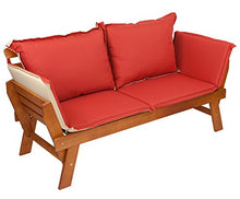 Lade das Bild in den Galerie-Viewer, Gartenbank ‘ROMA’ mit umklappbaren Armlehnen, Bicolor Kissen und Auflage, 150 cm, aus Eukalyptus FSC
