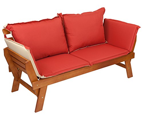 Gartenbank ‘ROMA’ mit umklappbaren Armlehnen, Bicolor Kissen und Auflage, 150 cm, aus Eukalyptus FSC