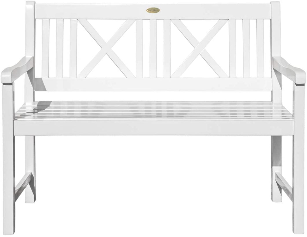 Landhausbank LÜBECK weiß gewischt, 2-Sitzer aus Eukalyptus FSC, B 120 x H 89 x T 59 cm