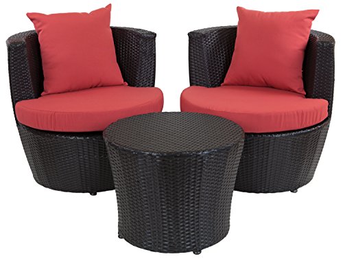 Lounge Set 'MONACO' mit 2 Sesseln + 1 Tisch aus Robustes Polyrattan, Alurahmen, attraktive Polsterung + Kissen