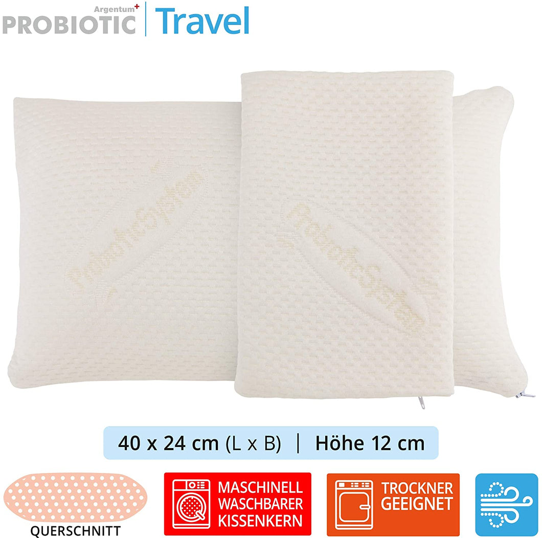 Probiotic Argentum+ TRAVEL orthopädisches Reisekissen, Höhe 12 cm, 40x24 cm. Maschinell Waschbar. 1 Hypoallergener Bezug GRATIS