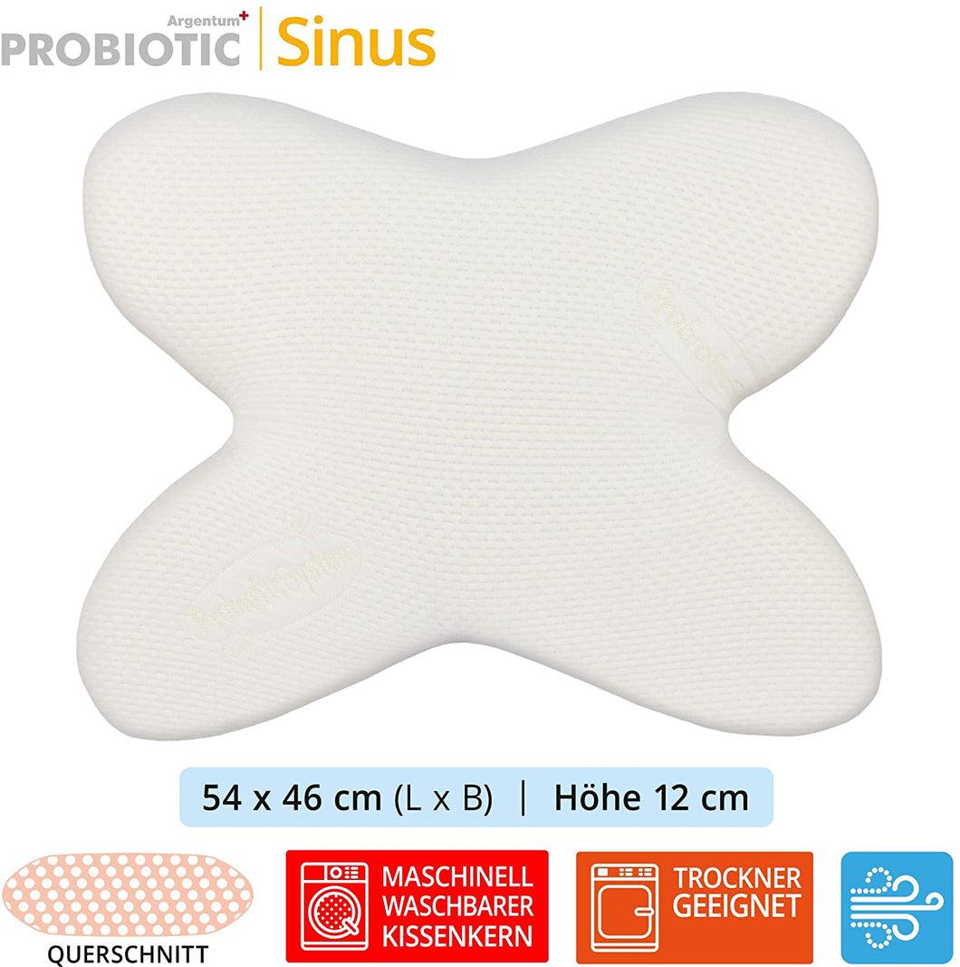 Probiotic Argentum+ SINUS das 4-fach konturierte orthopädische Nackenstützkissen Höhe 12cm, 54x46cm. Maschinell Waschbar. 1 Hypoallergener Bezug GRATIS