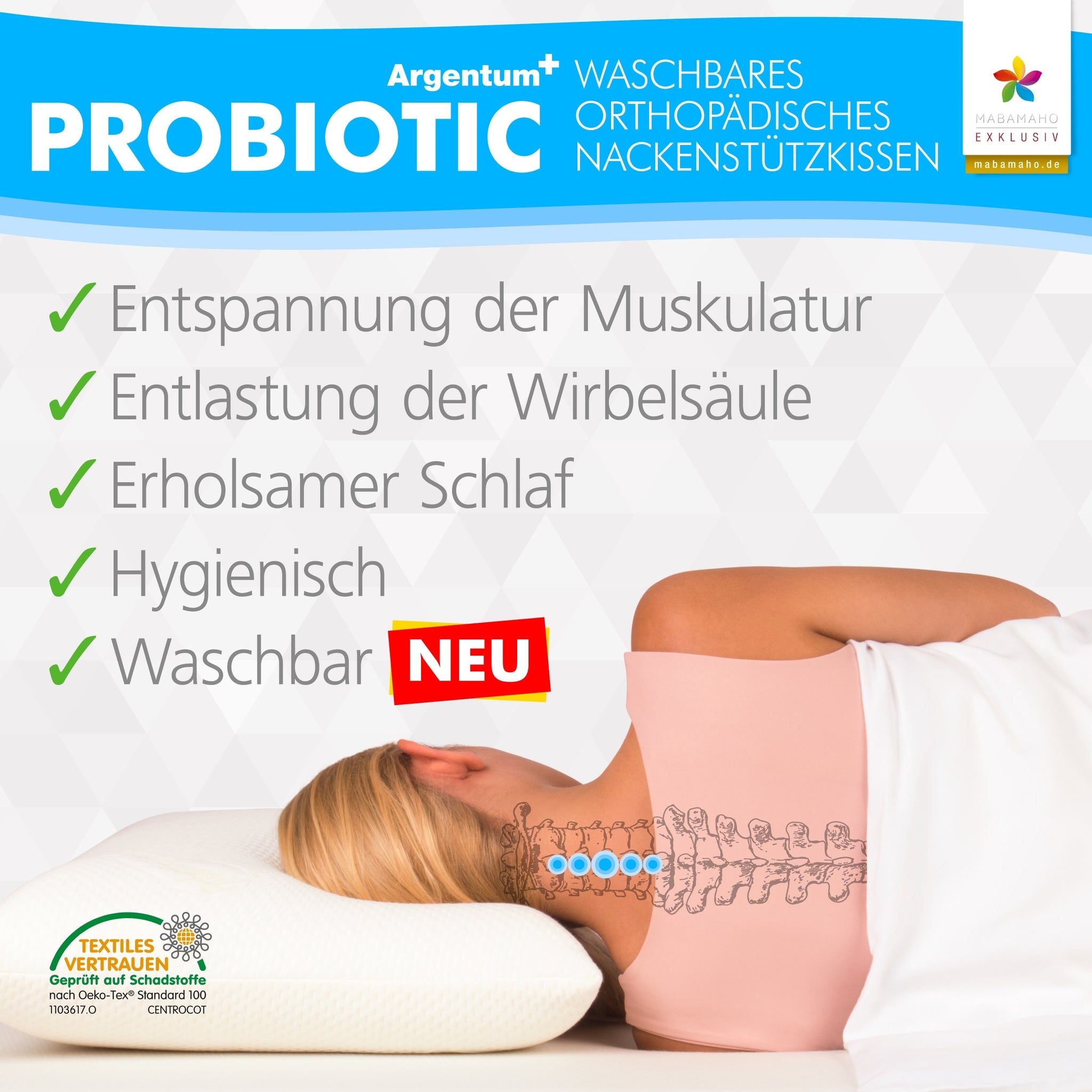MA'DEMUR Orthopädisches ViscoKissen Mit Luftkanälen, 40x60 Cm – Memoryschaum, Baumwollbezug, Waschbar