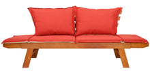 Lade das Bild in den Galerie-Viewer, Gartenbank ‘ROMA’ mit umklappbaren Armlehnen, Bicolor Kissen und Auflage, 150 cm, aus Eukalyptus FSC
