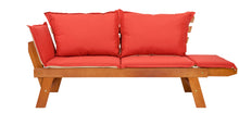 Lade das Bild in den Galerie-Viewer, Gartenbank ‘ROMA’ mit umklappbaren Armlehnen, Bicolor Kissen und Auflage, 150 cm, aus Eukalyptus FSC
