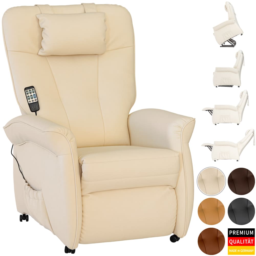 THRONER EXKLUSIV TV-Massagesessel mit elektrischer Aufstehhilfe, 5-Zonen-Massage in Hellbeige mit Fernbedienung